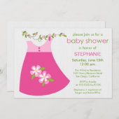 かわいいピンクのドレス衣装ベビーシャワー招待状 招待状 (正面/裏面)