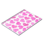 かわいいピンクのドードルハートバレンタインデーのパターン ノートブック (左側)
