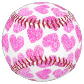 かわいいピンクのドードルハートバレンタインデーのモノグラム ソフトボール (正面)