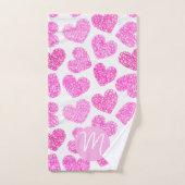 かわいいピンクのドードルハートバレンタインデーのモノグラム バスタオルセット (ハンドタオル)
