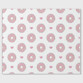 かわいいピンクのドーナツとハート柄 ラッピングペーパー (フラット)