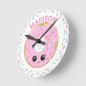 かわいいピンクのドーナツ小物振りかける女の子部屋 ラウンド壁時計 (傾斜)