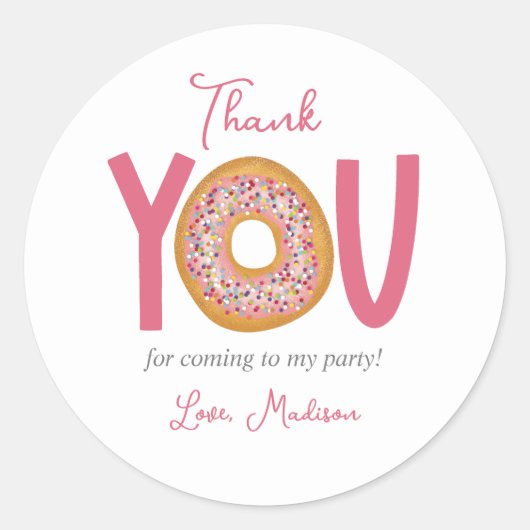 かわいいピンクのドーナツ誕生日パーティーのお願い ラウンドシール (正面)
