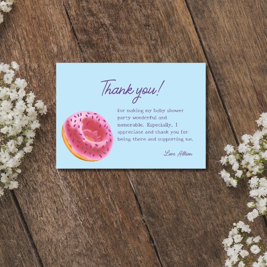 かわいいピンクのドーナツ赤ちゃんシャワー サンキューカード