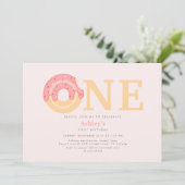 かわいいピンクのドーナツ1歳の誕生日 招待状 (スタンド正面)