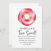 かわいいピンクのドーナツ2nd誕生日パーティー 招待状 (正面/裏面)