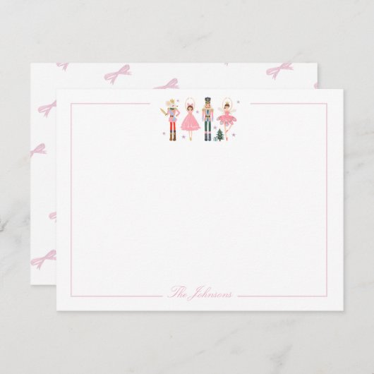 かわいいピンクのナッツクラッカー クリスマス便箋 ノートカード (正面/裏面)