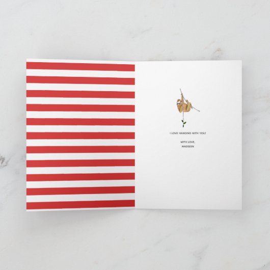 かわいいピンクのナマケモノのバレンタインデーカード シーズンカード (内部)