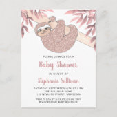 かわいいピンクのナマケモノの赤ちゃんシャワー インビテーションポストカード (正面)