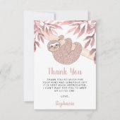 かわいいピンクのナマケモノの赤ちゃんシャワー サンキューカード (正面)