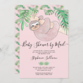 かわいいピンクのナマケモノの赤ちゃんシャワー(郵便) 招待状 (正面/裏面)