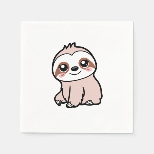 かわいいピンクのナマケモノ スタンダードカクテルナプキン (正面)