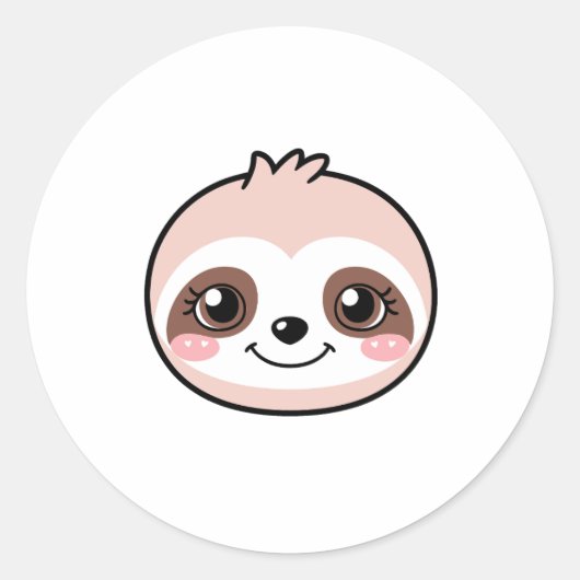 かわいいピンクのナマケモノ ラウンドシール (正面)