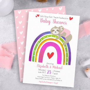 かわいいピンクのナマケモノBoho Rainbow Girl Baby Shower 招待状
