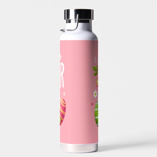 かわいいピンクのハッピーイースターバニー ウォーターボトル (右面)