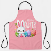 かわいいピンクのハッピーイースターバニー エプロン (正面)