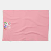かわいいピンクのハッピーイースターバニー キッチンタオル (横)
