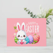 かわいいピンクのハッピーイースターバニー シーズンカード (スタンド正面)