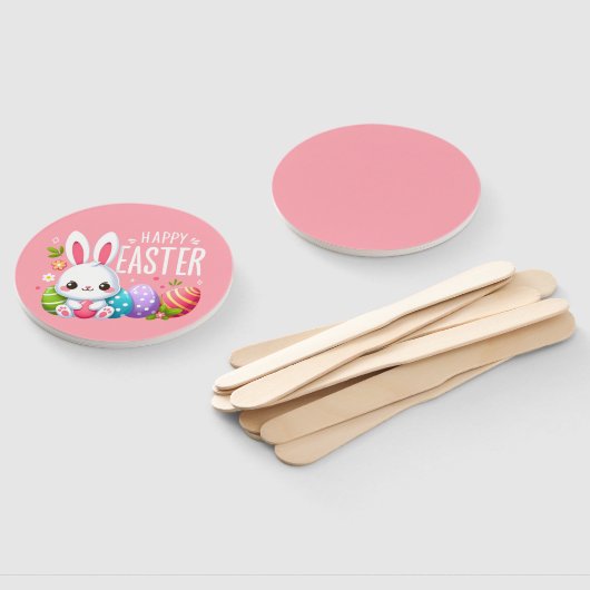 かわいいピンクのハッピーイースターバニー ハンドファン (組立なし)