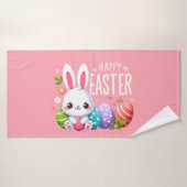 かわいいピンクのハッピーイースターバニー バスタオル (バスタオル)