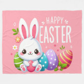 かわいいピンクのハッピーイースターバニー フリースブランケット (正面(横))