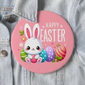 かわいいピンクのハッピーイースターバニー 缶バッジ (インサイチュ)