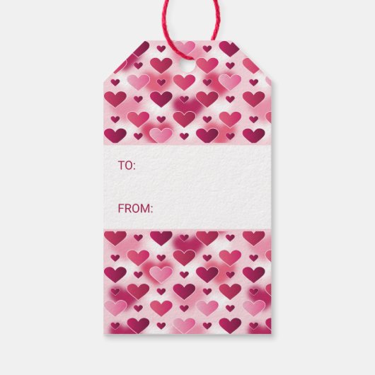 かわいいピンクのハッピーバレンタインデーとハート ギフトタグ (裏面)