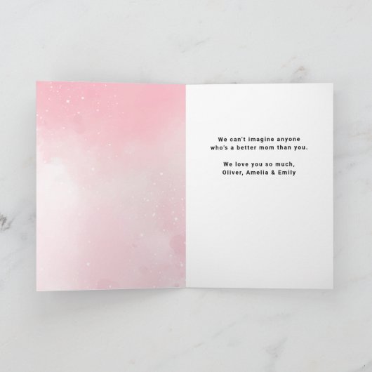 かわいいピンクのハッピーマザーの日3写真 カード (内部)