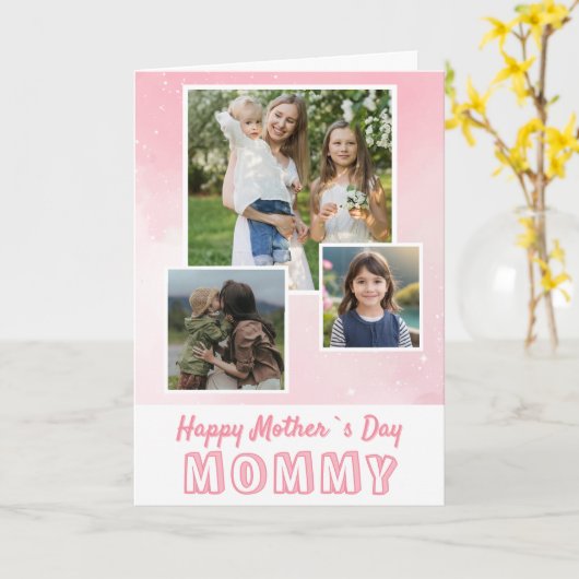 かわいいピンクのハッピーマザーの日3写真 カード (黄色い花)