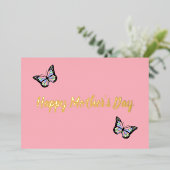 かわいいピンクのハッピーマザーズデー蝶 箔シーズンカード (立ち正面)