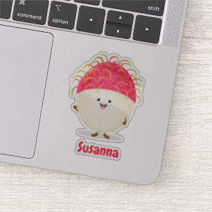 かわいいピンクのハッピーランブタン漫画イラストレーション シール