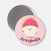 かわいいピンクのハッピーランブタン漫画イラストレーション マグネット (正面/裏面)