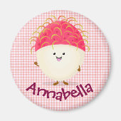 かわいいピンクのハッピーランブタン漫画イラストレーション マグネット (正面)