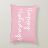 かわいいピンクのハッピー ホリデーズ おとぎ話のような文字 アクセントクッション (裏面(縦))