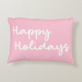 かわいいピンクのハッピー ホリデーズ おとぎ話のような文字 アクセントクッション (裏面)