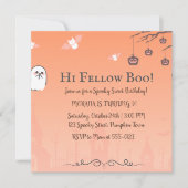 かわいいピンクのハロウィンお誕生日会招待状 | Pa 招待状 (正面)