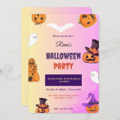 かわいいピンクのハロウィンのかぼちゃのパーティー招待状カード 招待状 (正面/裏面)