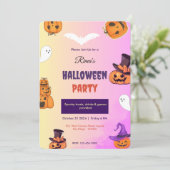 かわいいピンクのハロウィンのかぼちゃのパーティー招待状カード 招待状 (スタンド正面)