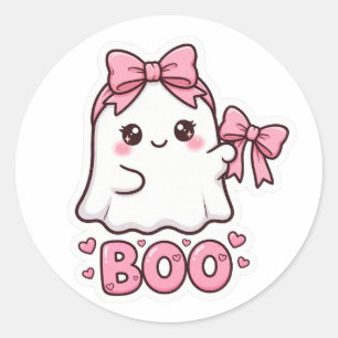 かわいいピンクのハロウィンガーゴイルリボンデザイン ラウンドシール