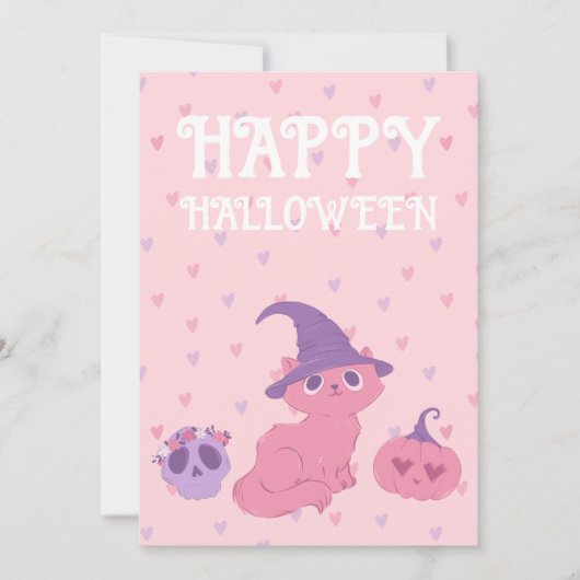 かわいいピンクのハロウィンパーティー シーズンカード (正面)