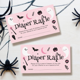 かわいいピンクのハロウィンベビーシャワーのおむつラッフル エンクロージャーカード