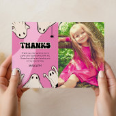 かわいいピンクのハロウィン写真誕生日 サンキューカード