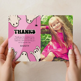 かわいいピンクのハロウィン写真誕生日 サンキューカード