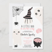 かわいいピンクのハロウィンLittle Boo女の子ベビーシャワー 招待状 (正面)