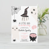 かわいいピンクのハロウィンLittle Boo女の子ベビーシャワー 招待状 (スタンド正面)