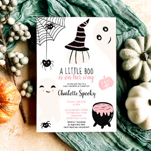 かわいいピンクのハロウィンLittle Boo女の子ベビーシャワー 招待状