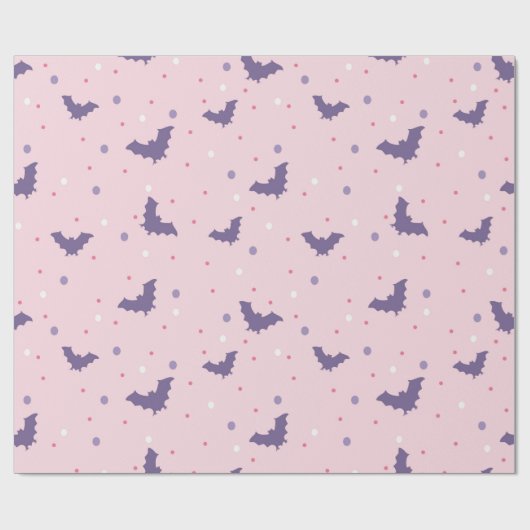 かわいいピンクのハロウィーンこうもりパターンと水玉模様 ラッピングペーパー (フラット)