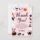 かわいいピンクのハロウィーンのベビーガールシャワー サンキューカード (正面)