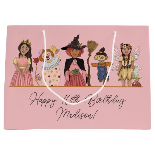 かわいいピンクのハロウィーンの衣装パーティー誕生日 ラージペーパーバッグ (正面)