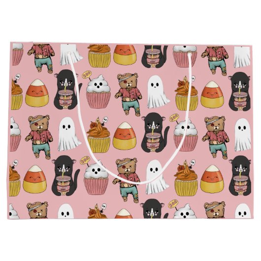 かわいいピンクのハロウィーンの衣装パーティー誕生日 ラージペーパーバッグ